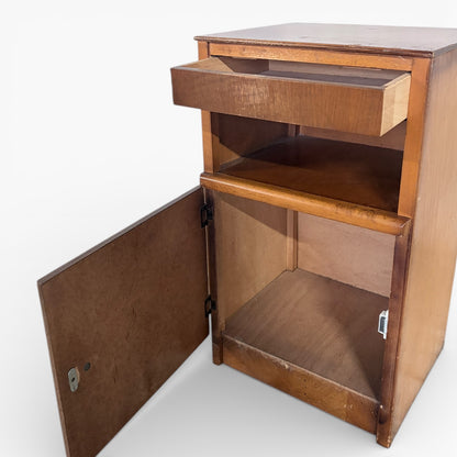 Vintage Oak Bedside Cabinet – Compact Storage with Brass Handle Drawer