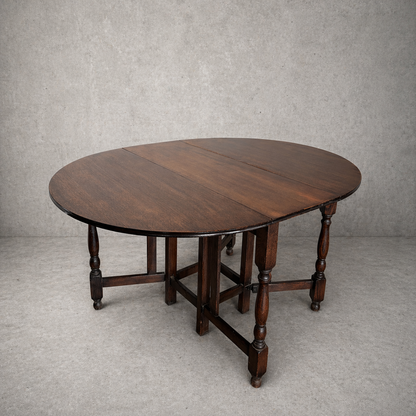 Vintage Oak Drop Leaf Dining Table – Round Gateleg Extending Table