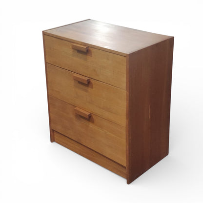 Vintage Teak Chest | Mid-Century Dresser with Three Drawers & Wooden Handles