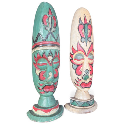 Hand Carved Wooden Sculptures – Mid Century Folk Art Painted Heads