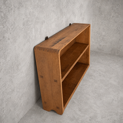 Vintage Tiger Oak & Beech Wall Shelf – Curved Open Display Unit