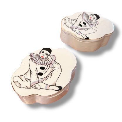 Vintage Pierrot Clown Porcelain Trinket Boxes – Pair
