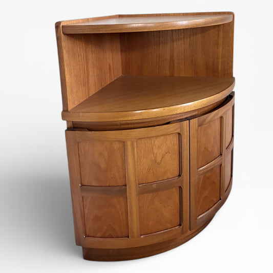 Vintage Teak Corner Cabinet – Mid Century Display Unit With Curved Cupboard Doors
