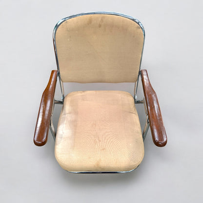 Mid Century Modern Dark Wood and Chrome Folding Armchair