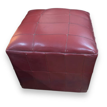 Vintage Pair of Danish Patchwork Leather Cube Ottoman Footstools
