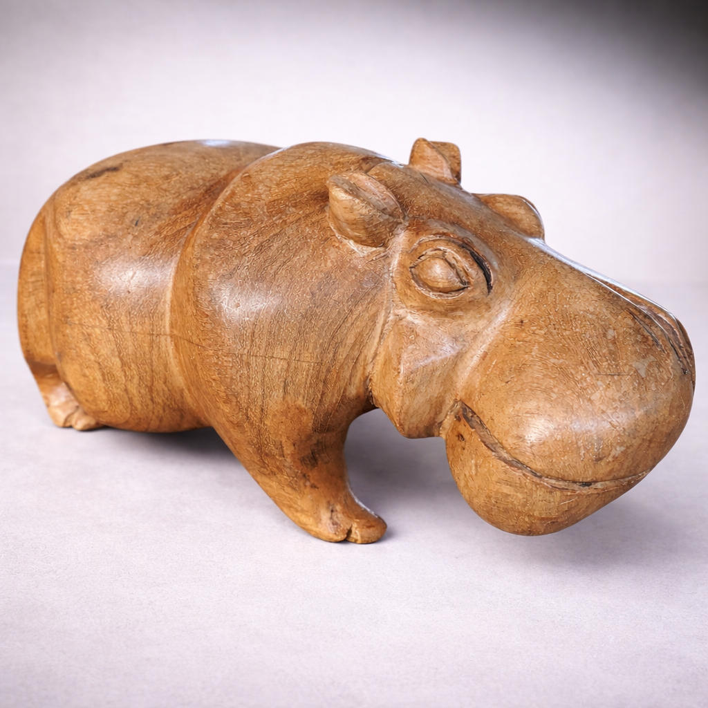 Mid Century Hand-Carved Teak Hippo Sculpture