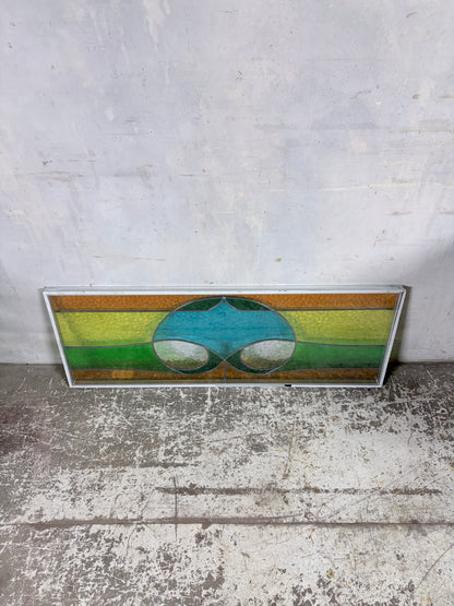 Vintage Stained Glass Window Panel – Mid Century Geometric Design