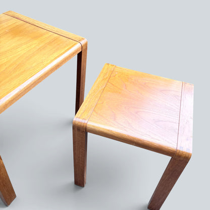 Mid-Century Teak & Beech Nesting Tables | Vintage Nest of Two Side Tables