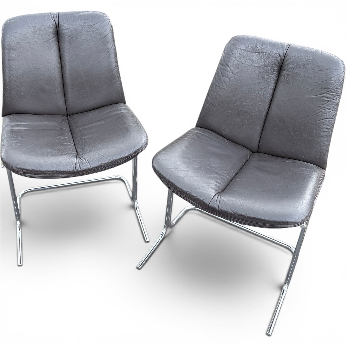 Pair of Vintage Pieff ‘Eleganza’ Leather & Chrome Dining Chairs by Tim Bates for Harrods