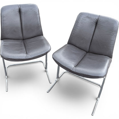 Pair of Vintage Pieff ‘Eleganza’ Leather & Chrome Dining Chairs by Tim Bates for Harrods