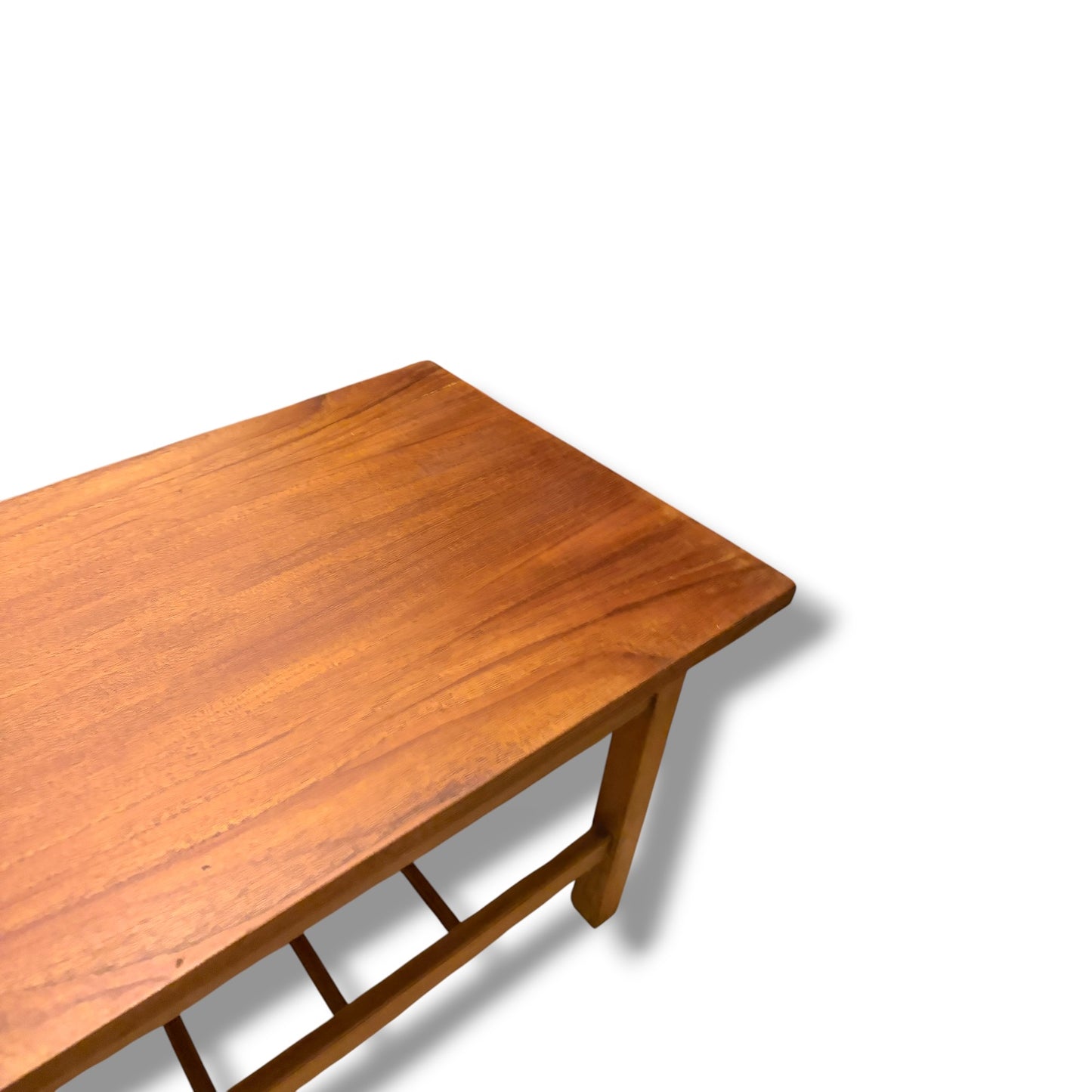 Danish Teak Coffee Table – Mid Century Vintage 1960s Solid Teak Top with Slatted Shelf