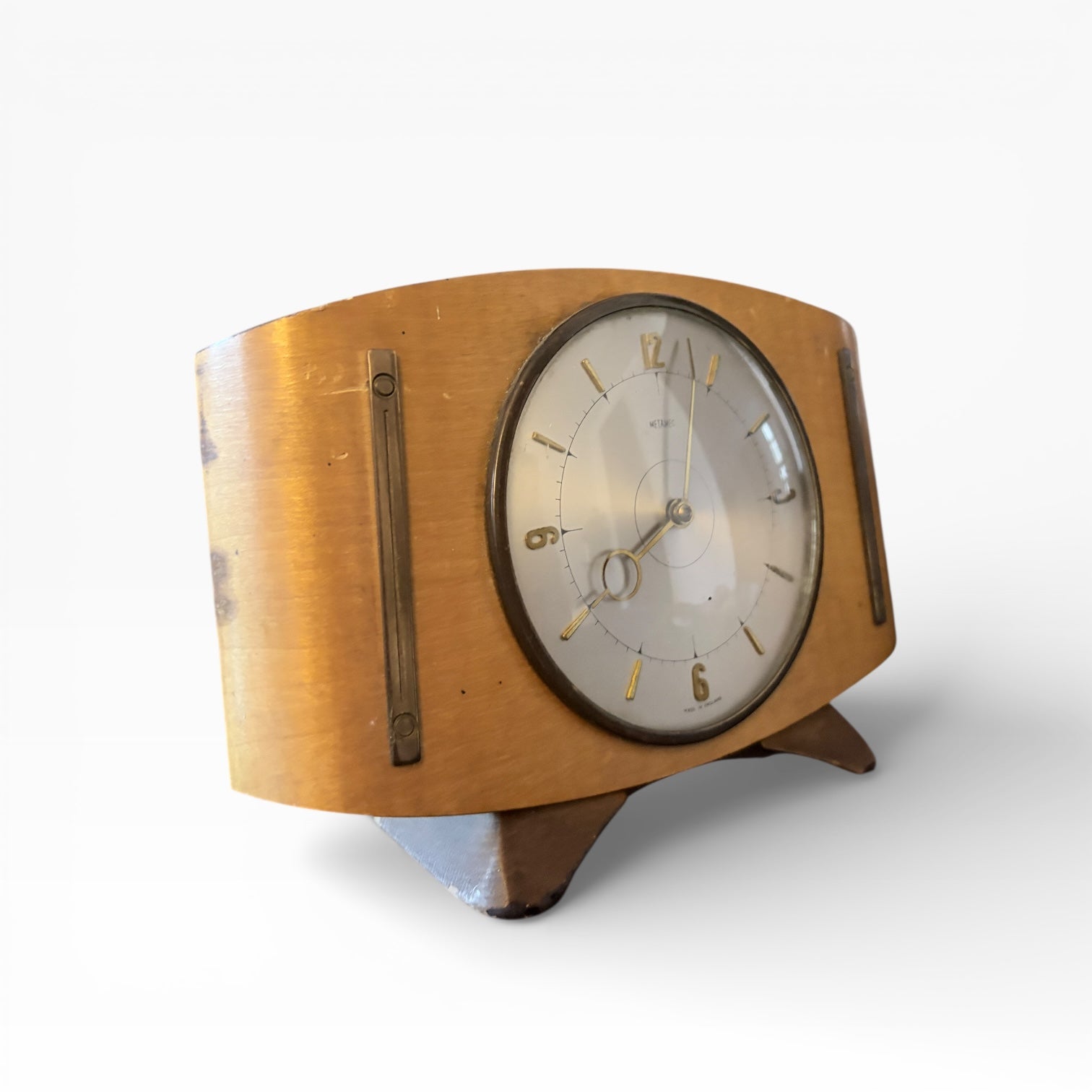 Mid-Century Metamec Mantel Clock – Brass & Wood Case, Made in England — view 4