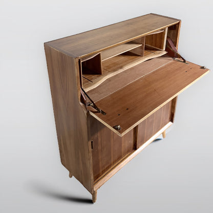 Mid Century Writing Bureau – Vintage Walnut Teak Compact Drop Front Desk