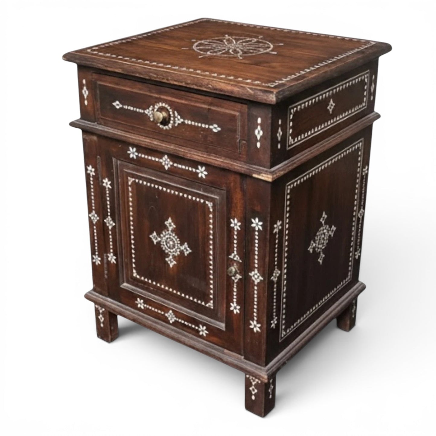 19th Century Syrian Mother of Pearl Inlaid Cabinet in Solid Mahogany