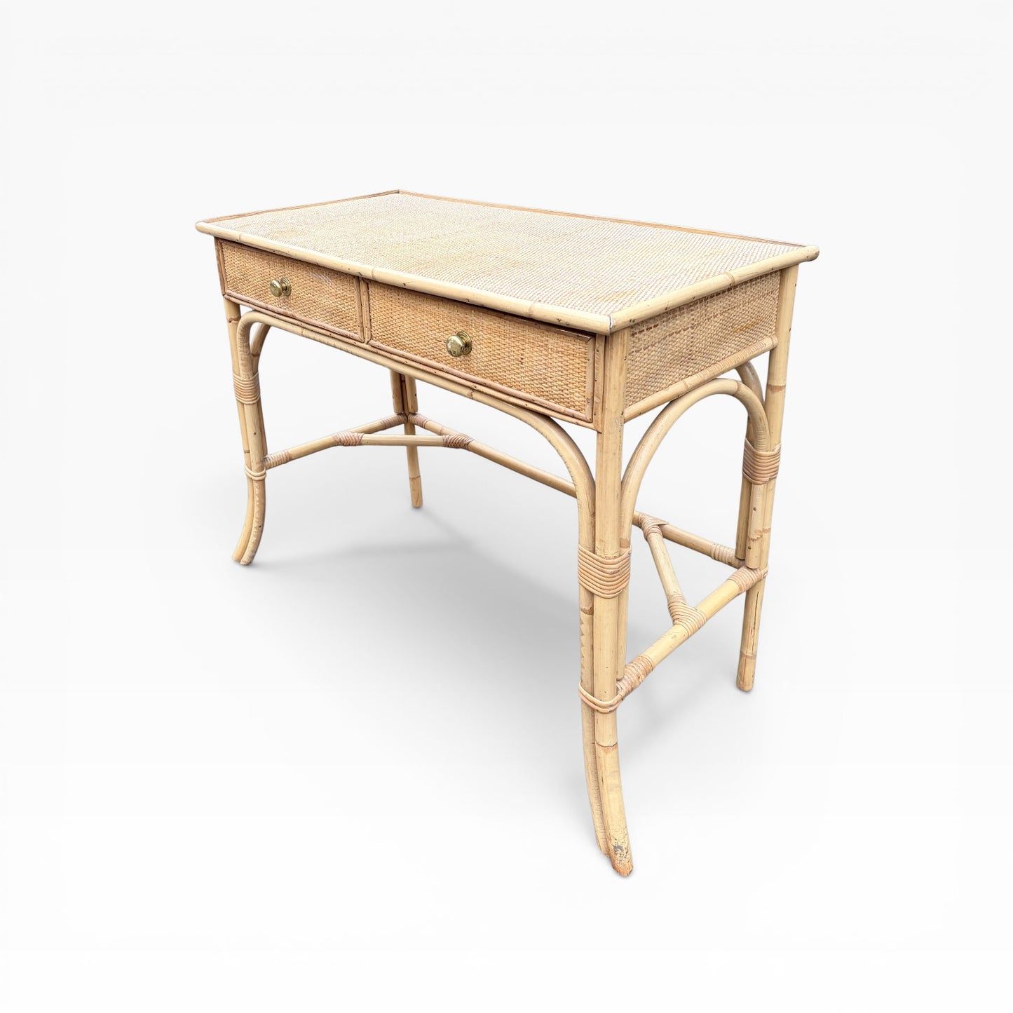 Vintage Bamboo & Rattan Console Table / Desk