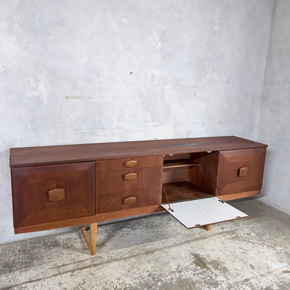 Mid Century Stonehill Teak Long Sideboard Drinks Cabinet with Drop-Down Bar — view 9
