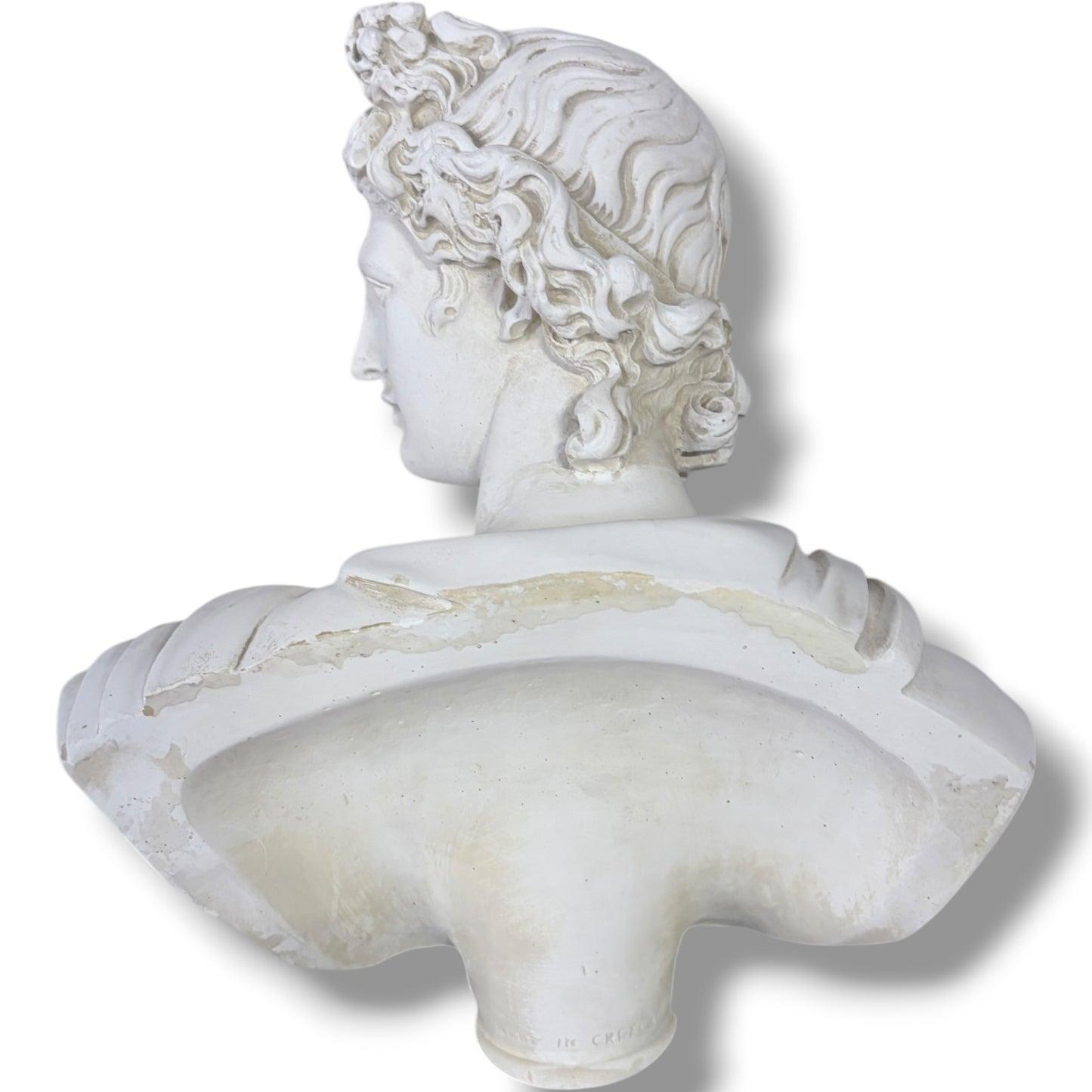 Apollo Bust Sculpture | Large Classical Greco Roman Plaster Statue on Marble Base