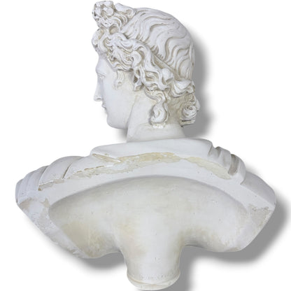 Apollo Bust Sculpture | Large Classical Greco Roman Plaster Statue on Marble Base