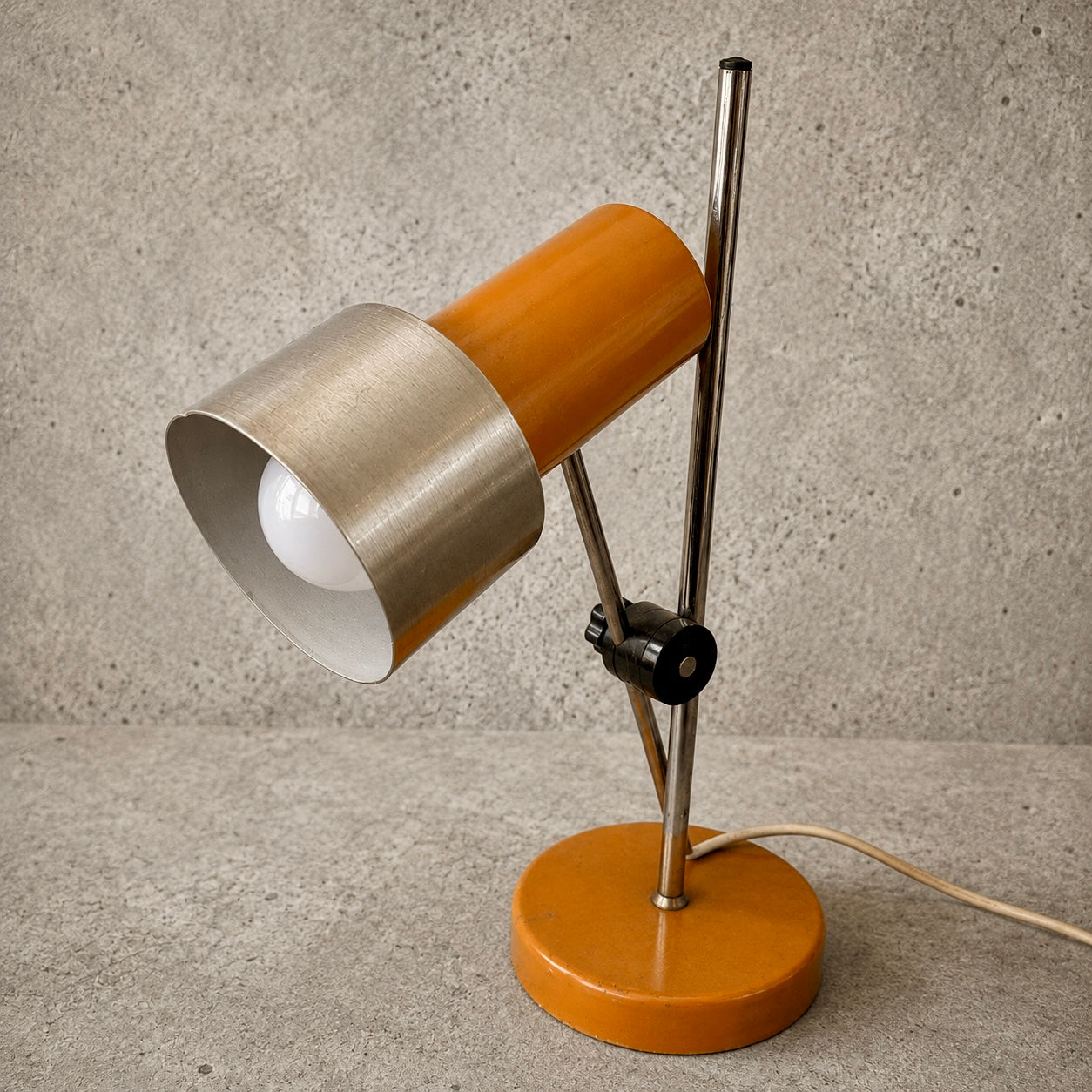 Vintage 1970s Mustard Orange & Chrome Adjustable Table Lamp Space Age