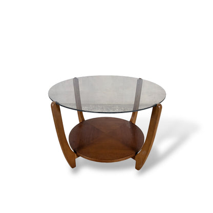 Mid Century Smoked Glass & Teak Round Coffee Table — view 7