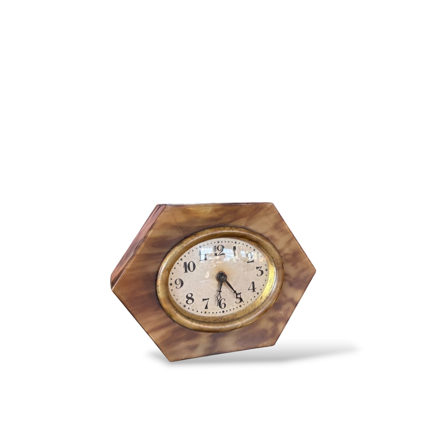 Art Deco Mantel Clock – Hexagonal Vintage Shelf Clock With Marbled Bakelite Design