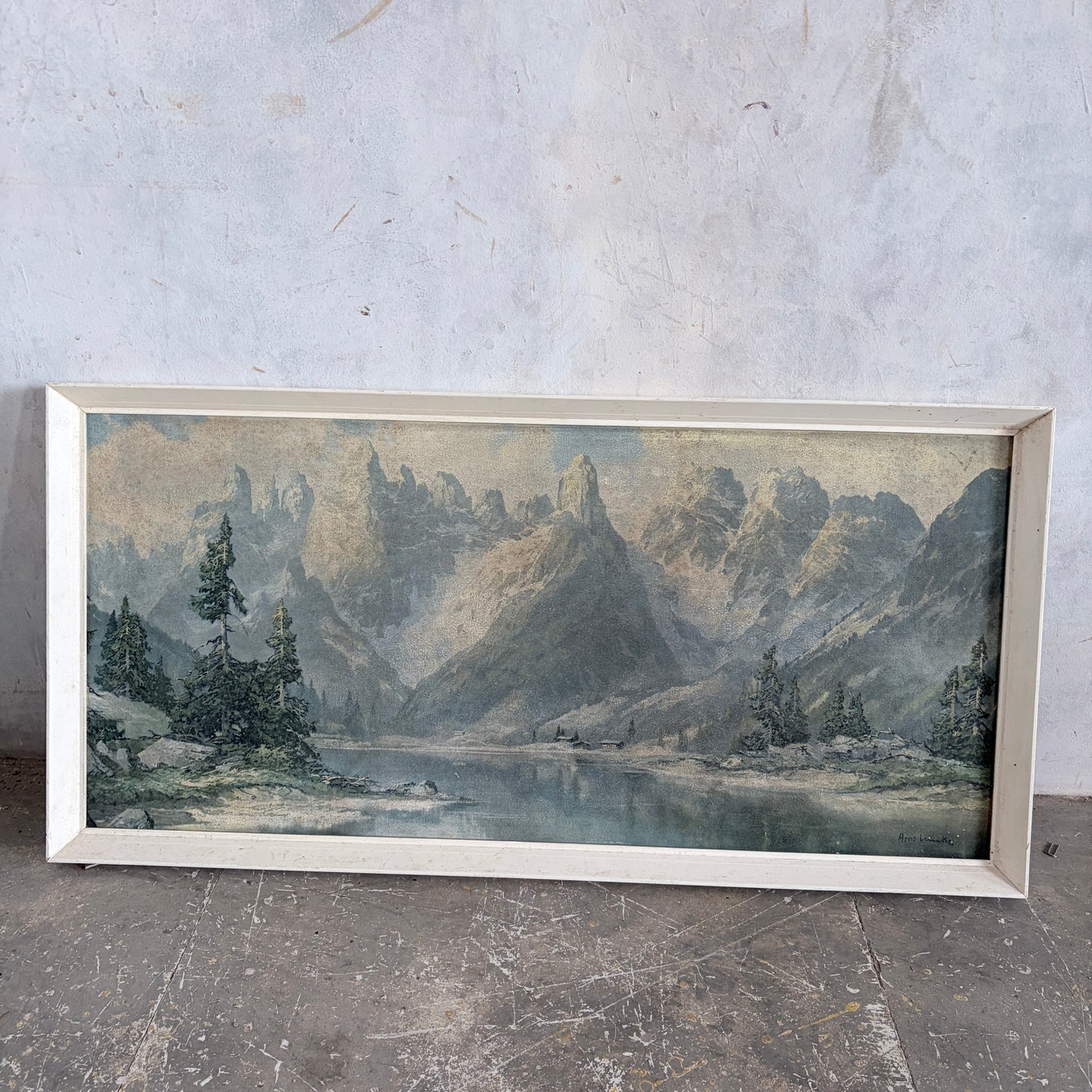 Vintage Framed Mountain Landscape Print by Arno Lemke – ‘The Dolomites’