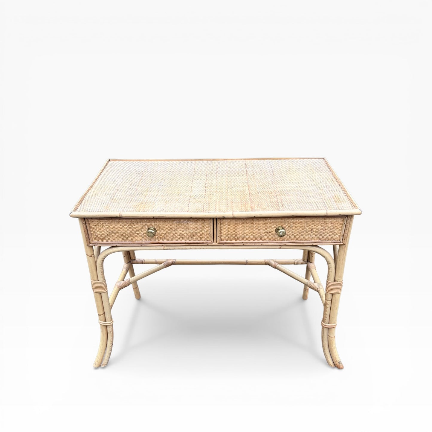 Vintage Bamboo & Rattan Console Table / Desk