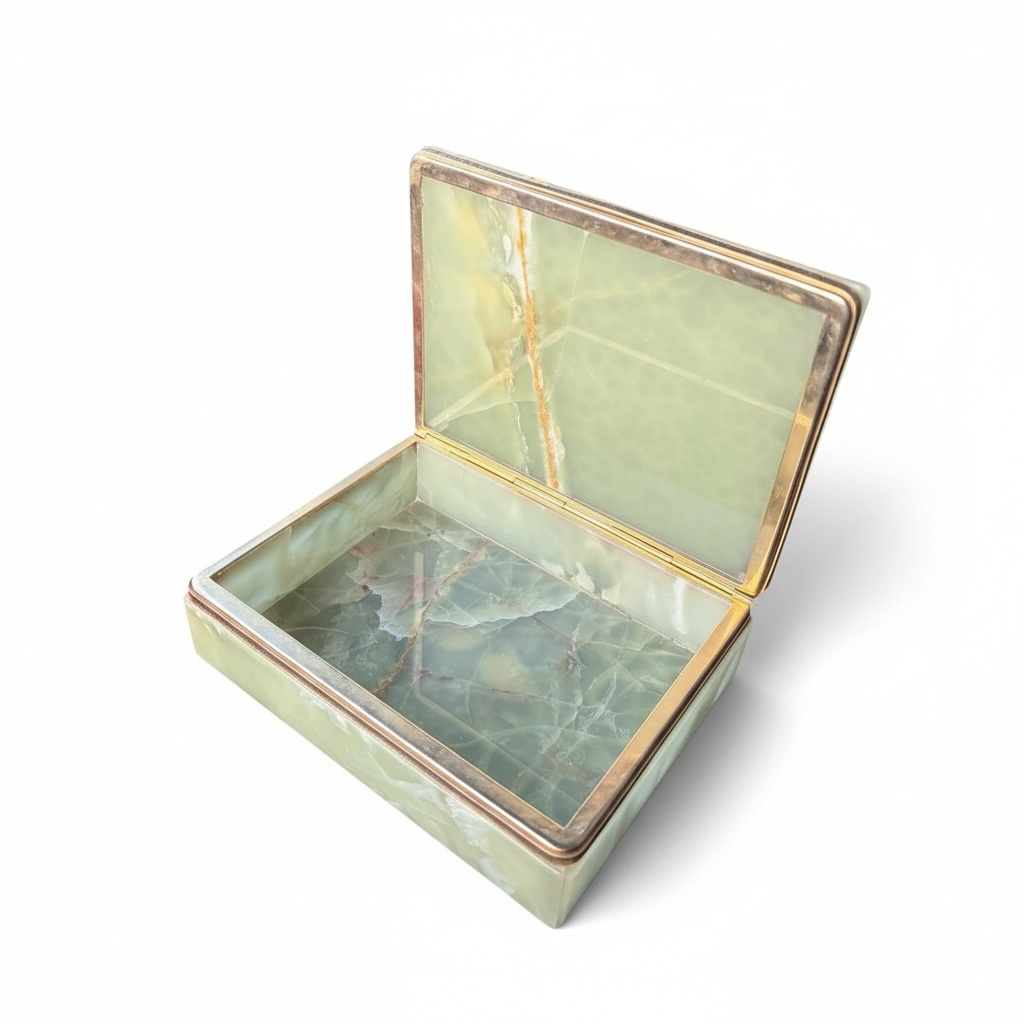 Italian Onyx Jewellery Box – Polished Green Marble Mid Century Jewelry Storage