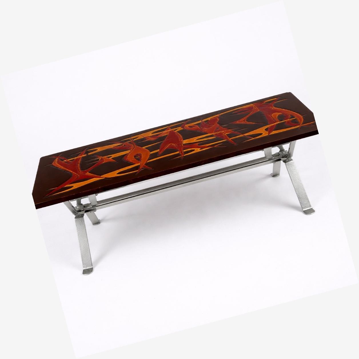 Mid Century Space Age Flames Tabletop & Chrome Coffee Table