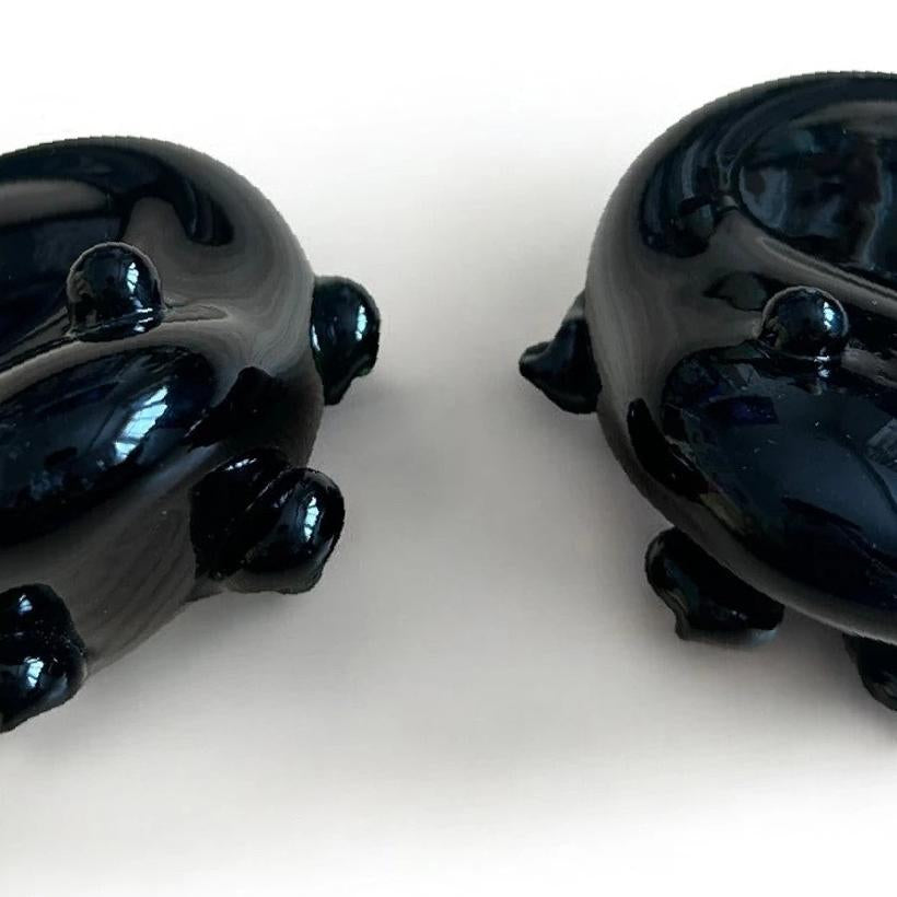 Pair of Vintage Emerald Green Glass Frog Paperweights / Tealight Holders