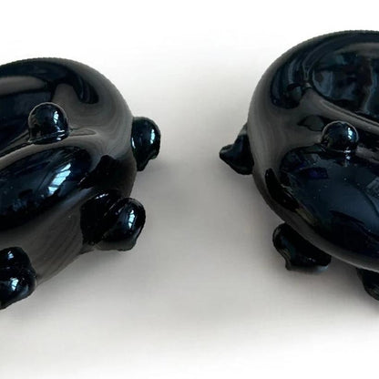 Pair of Vintage Emerald Green Glass Frog Paperweights / Tealight Holders