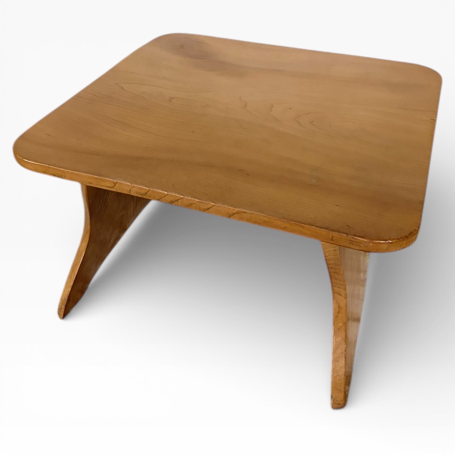 Solid Elm Coffee Table – Mid-Century Square Wood Table With Sculptural Legs