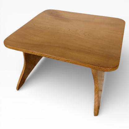 Solid Elm Coffee Table – Mid-Century Square Wood Table With Sculptural Legs
