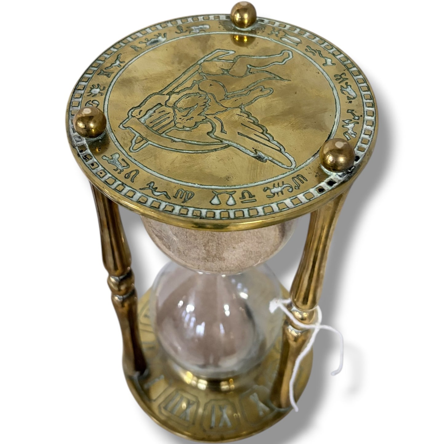 Vintage Brass Hourglass – Solid Father Time Timer with Zodiac & Roman Numerals