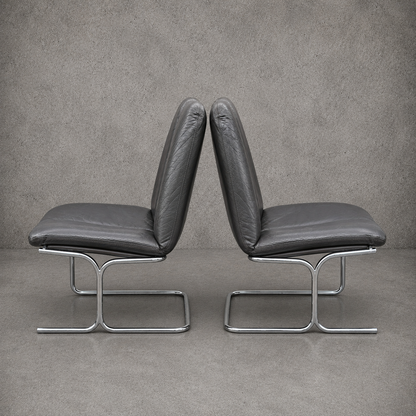 Pair of Vintage Pieff ‘Eleganza’ Leather & Chrome Dining Chairs by Tim Bates for Harrods