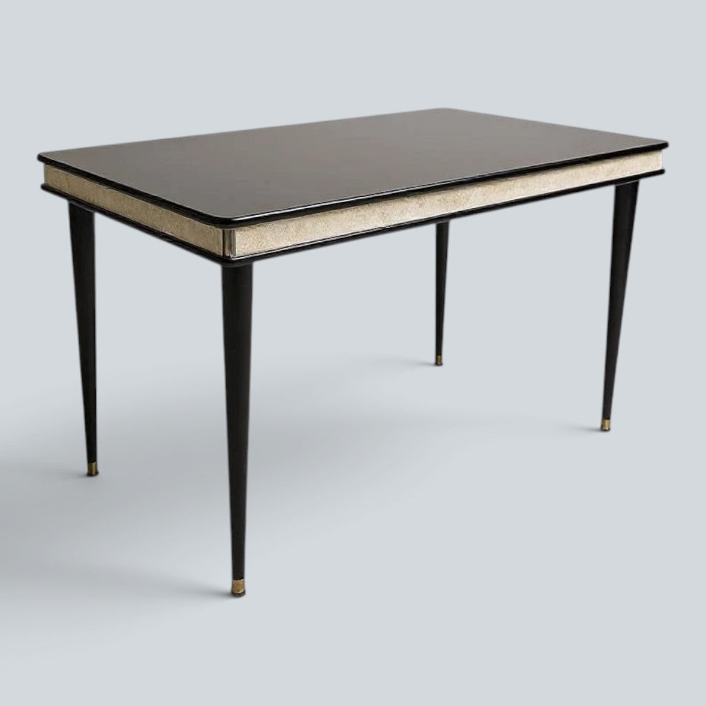 Mid Century Italian Umberto Mascagni Dining Table | Space Age Ebonised & Silver Dining Table