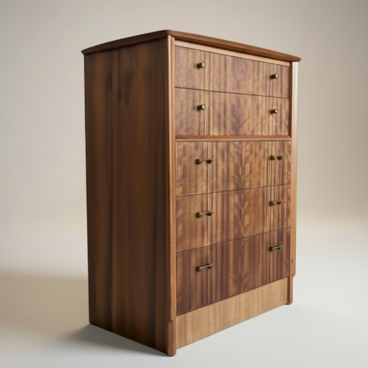 Mid Century Walnut Uniflex Tallboy Chest of Drawers