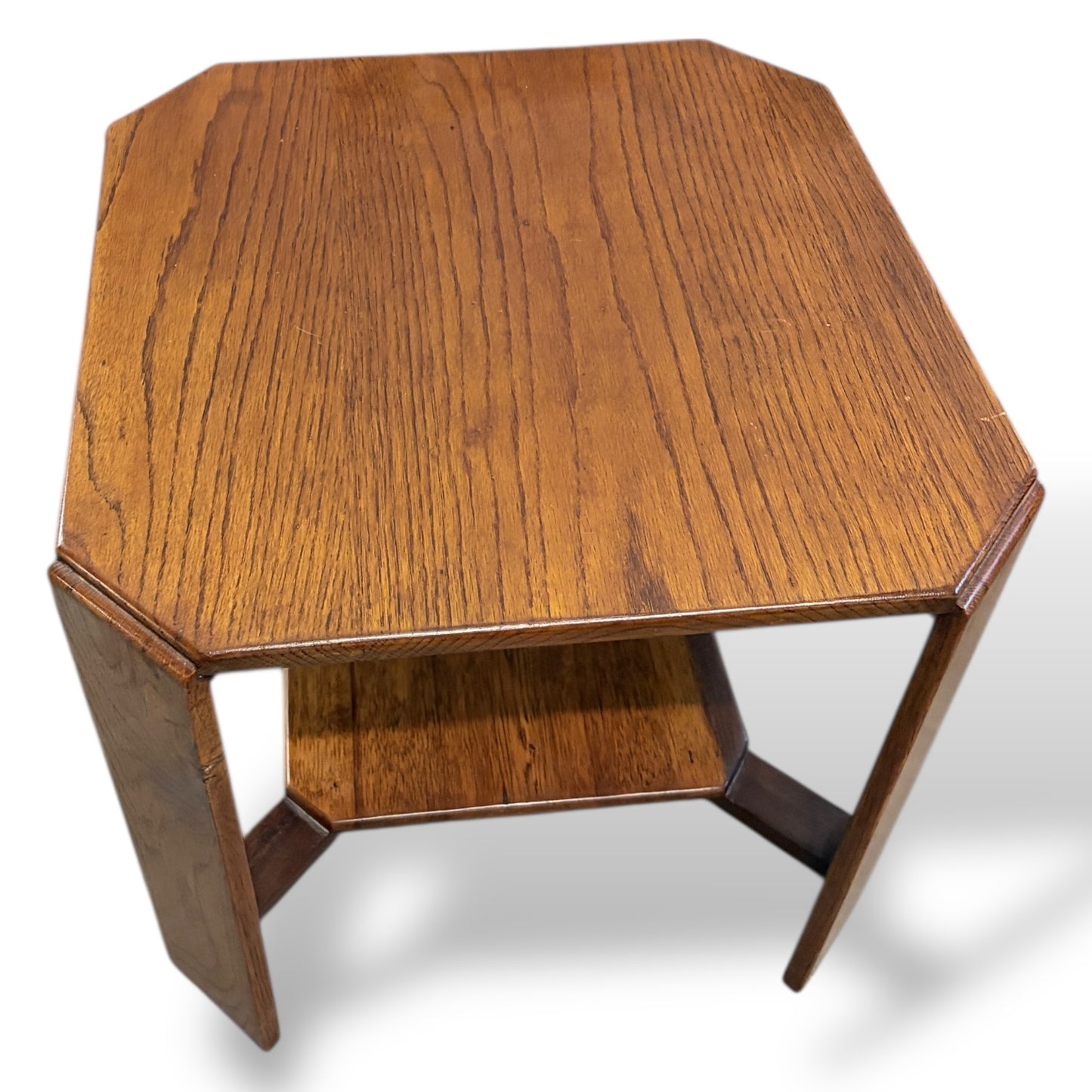 Arts & Crafts Oak Occasional Side Table with Lower Shelf – Vintage Solid Oak Side Table