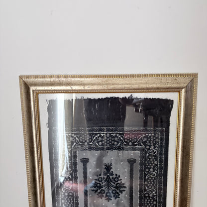 Framed Vintage Islamic Prayer Rug Woven Textile Wall Art Gold Frame