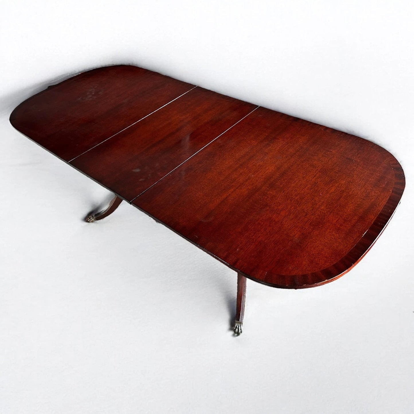 Mid Century McIntosh Mahogany Twin Pillar Extendable Dining Table