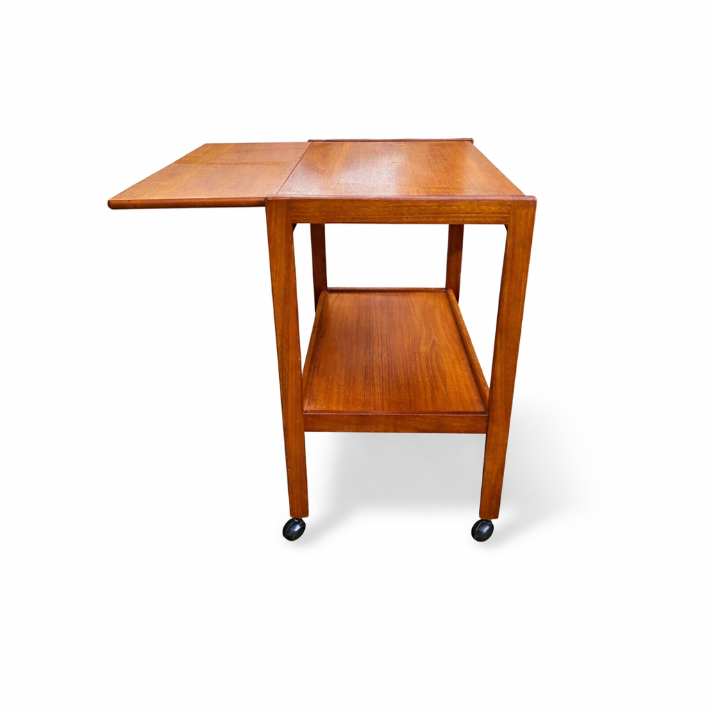 Vintage Teak Drop-Leaf Drinks Trolley on Castors | Mid-Century Bar Cart