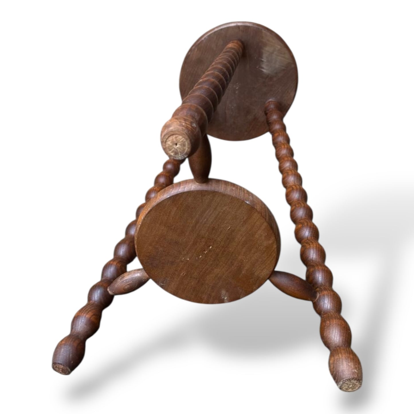 Tall French Bobbin Stool | Antique French Turned Wood Plant Stand | Rustic Country Accent — view 9
