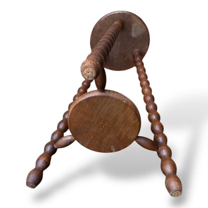 Tall French Bobbin Stool | Antique French Turned Wood Plant Stand | Rustic Country Accent — view 9