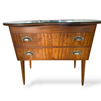 Vintage Walnut Dressing Table with Tri-Fold Mirror