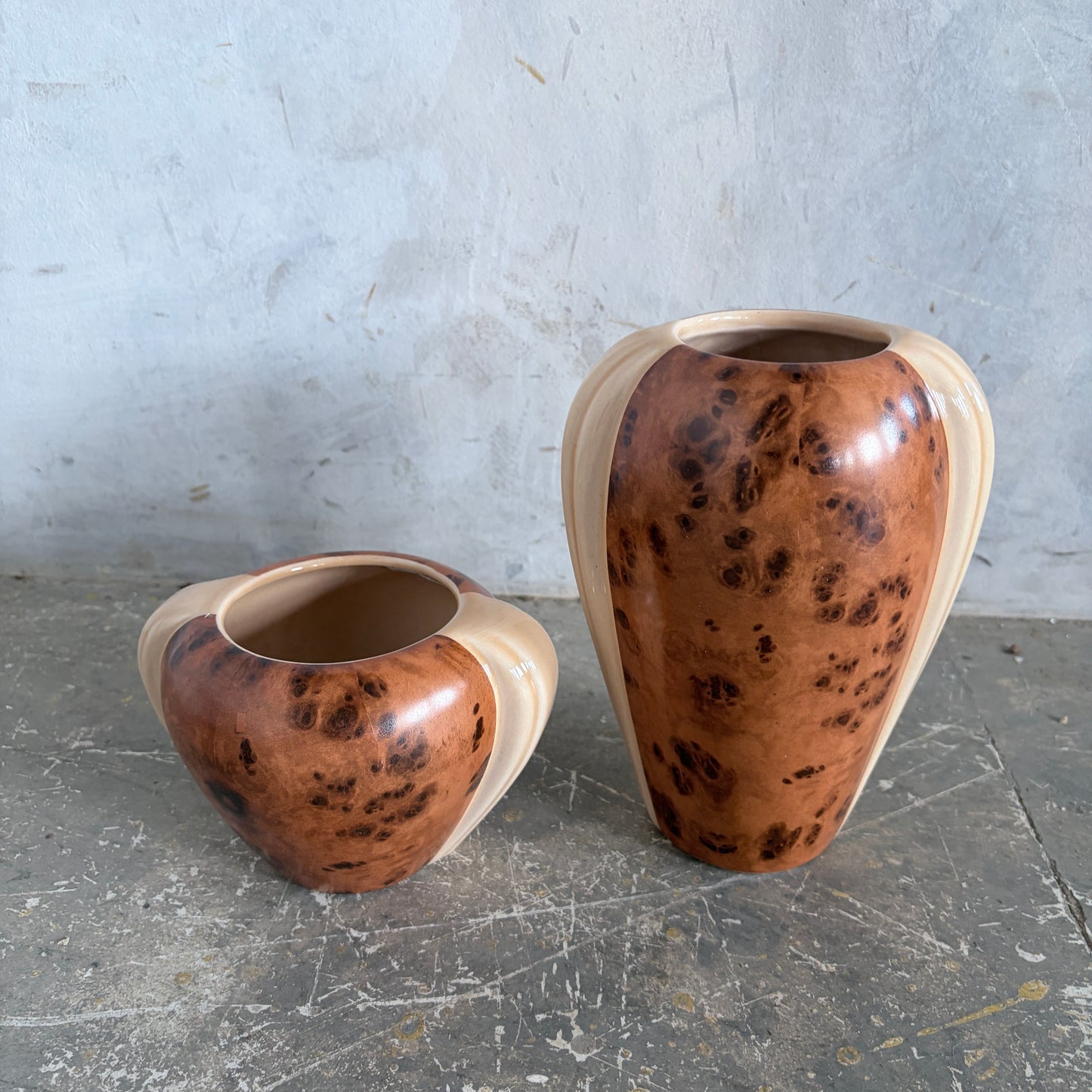Pair of Art Deco Walnut Burl Effect Ceramic Vases