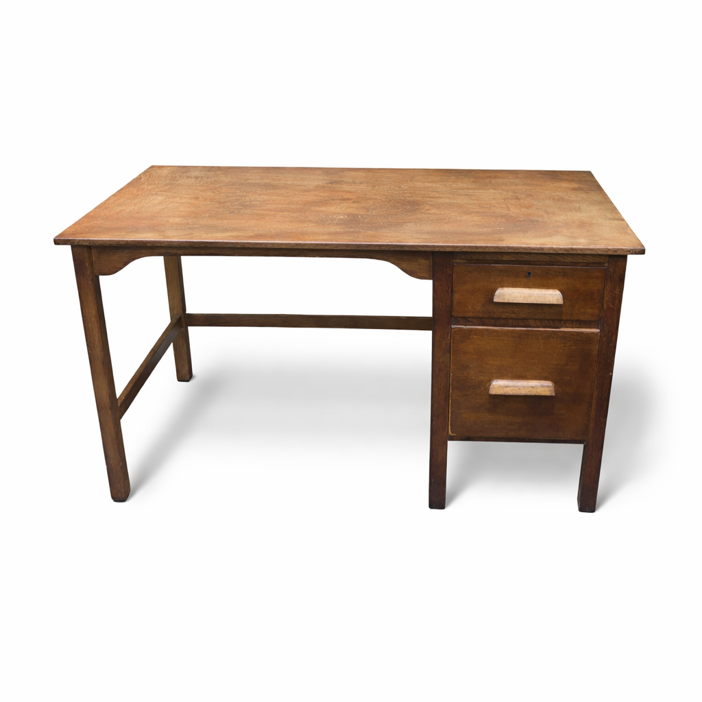Vintage Oak School Desk – Solid Wood Writing Desk with Drawers