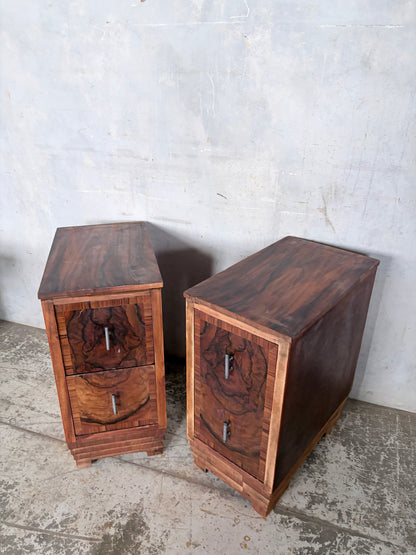 Pair of Art Deco Burr Walnut Bedside Cabinets