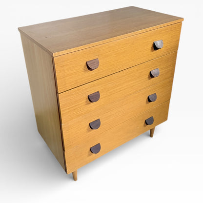 Mid Century Chest Drawers – Vintage Teak Wood Dresser with Sculpted Drawer Pulls