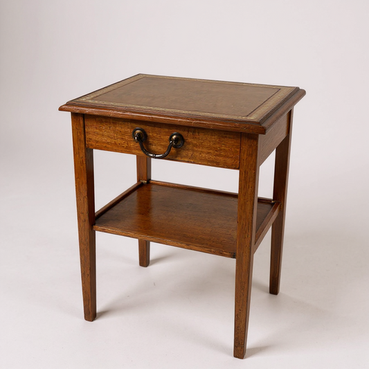 Vintage Oak Bedside Cabinet with Drawer & Leather Inlay Top | Antique Nightstand Table