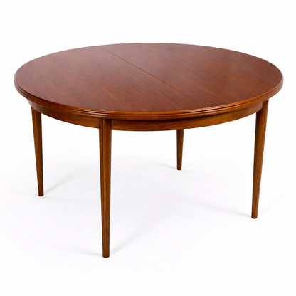 Afromosia Teak Round Extending Dining Table with Tapered Legs